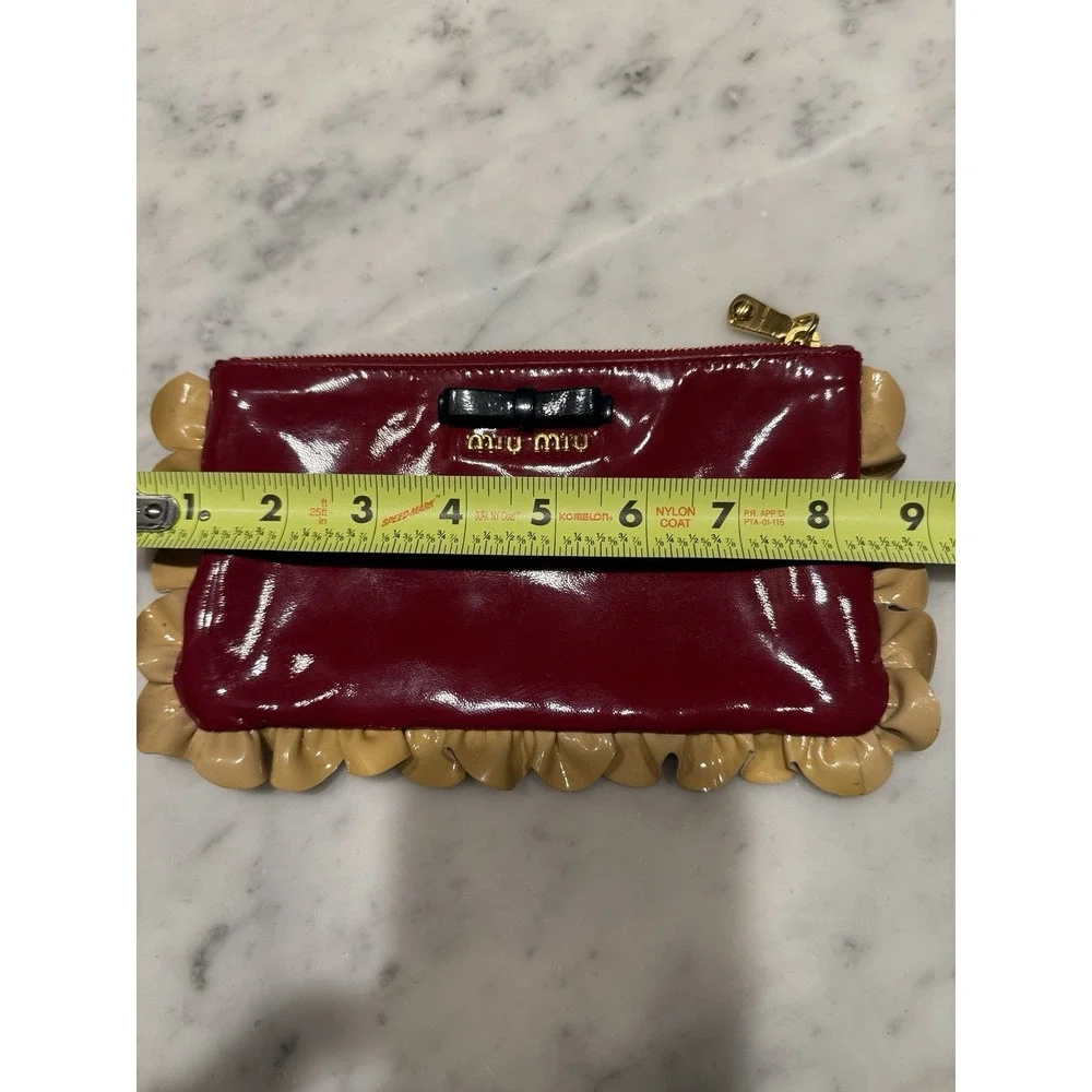 Miu Miu Red Patent Leather Ruffle Bow Pouch Clutch Bag Ciliegia Cipria